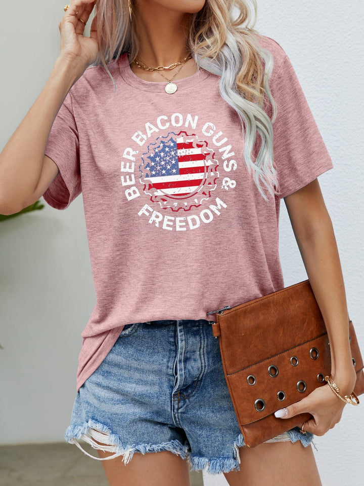 The802Gypsy shirts and tops Blush Pink / S GYPSY-BEER BACON GUNS & FREEDOM US Flag Graphic Tee