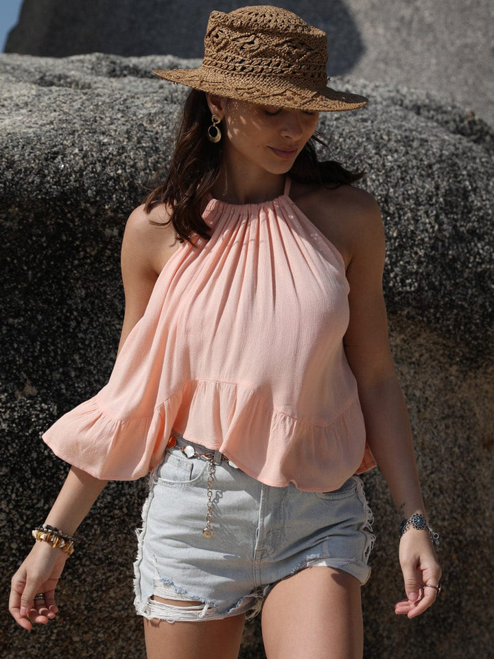 The802Gypsy shirts and tops Blush Pink / S GYPSY- Peplum Round Neck Tank