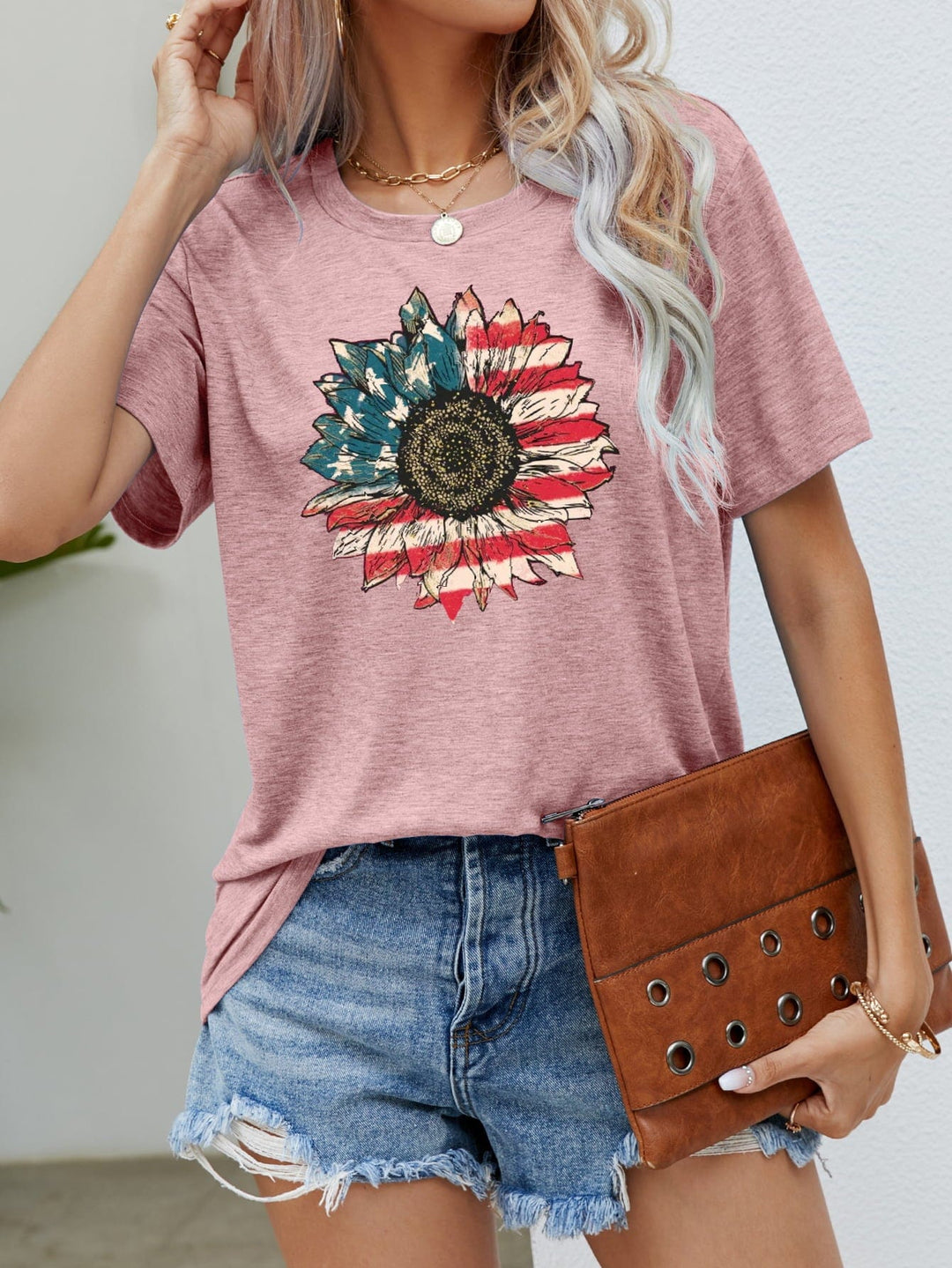 The802Gypsy shirts and tops Blush Pink / S ❤️GYPSY-US Flag Flower Graphic Tee