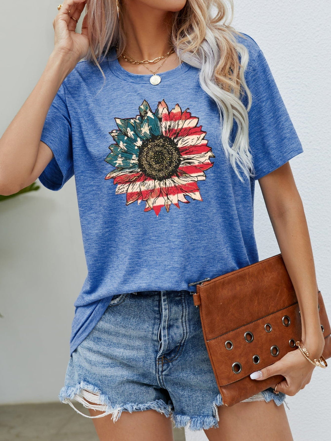 The802Gypsy shirts and tops Cobalt Blue / S ❤️GYPSY-US Flag Flower Graphic Tee