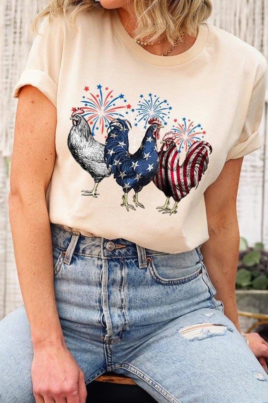 The802Gypsy shirts and tops CREAM / S ❤️GYPSY FOX-Patriotic USA Chicken Graphic T Shirts