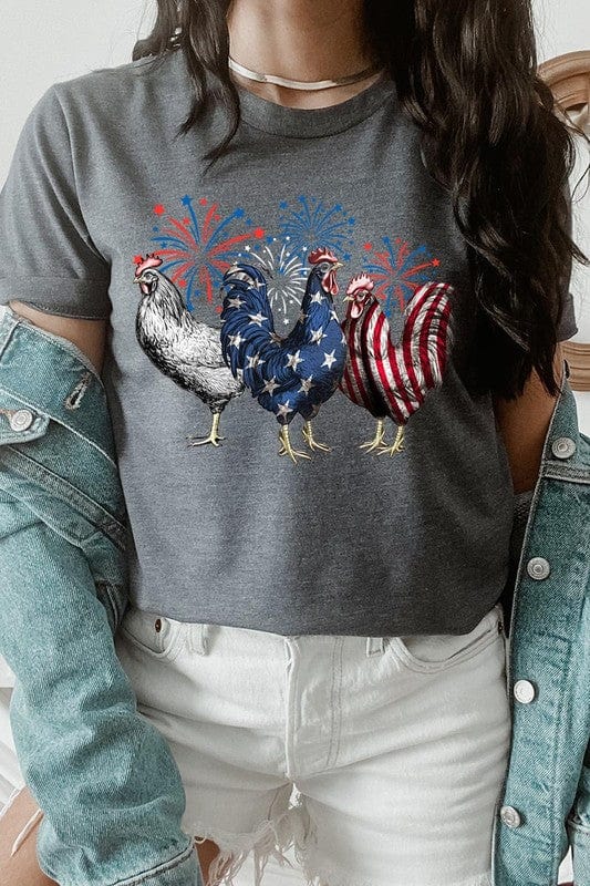 The802Gypsy shirts and tops DARK GREY HEATHER / S ❤️GYPSY FOX-Patriotic USA Chicken Graphic T Shirts