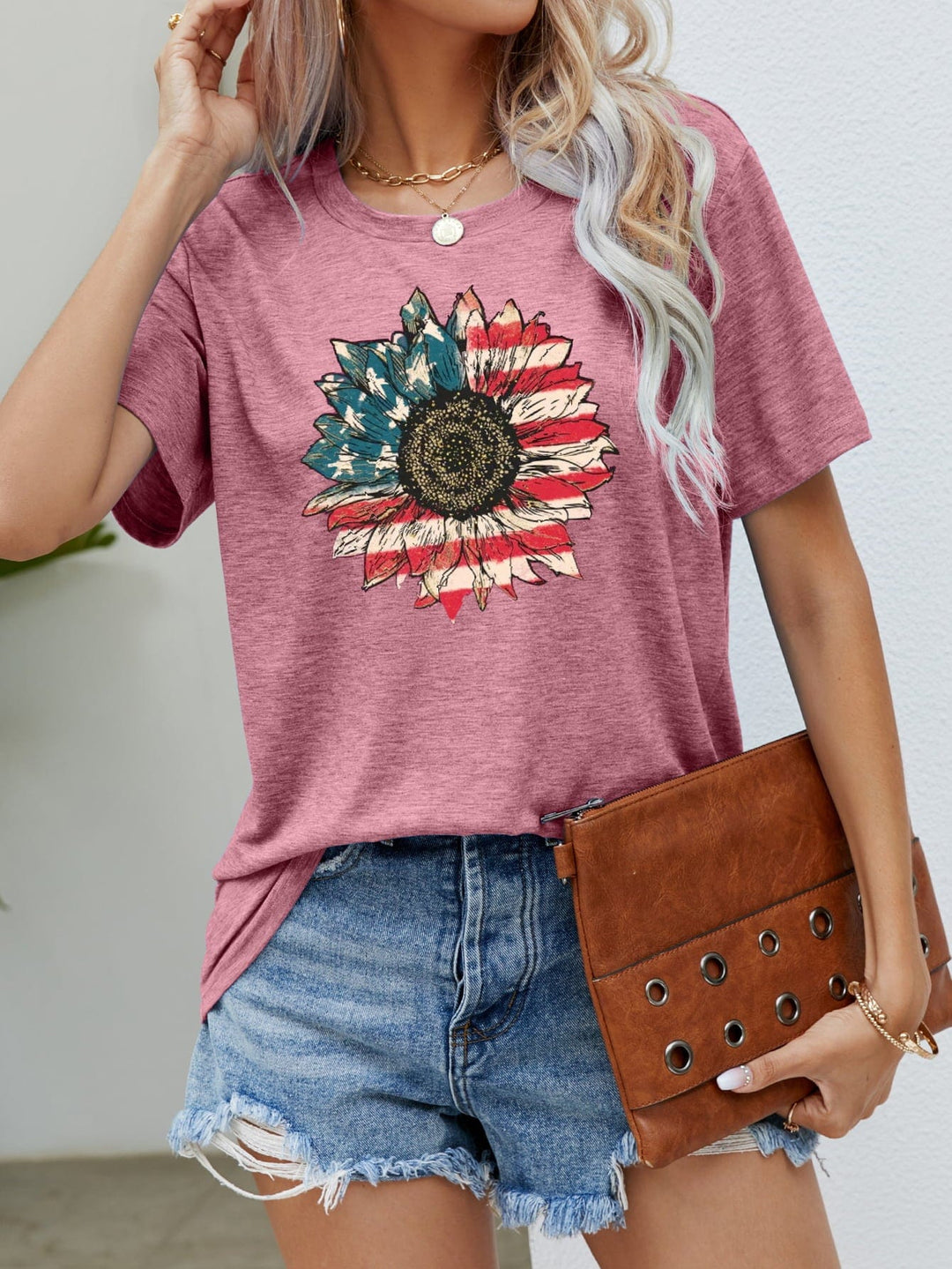 The802Gypsy shirts and tops Dusty Pink / S ❤️GYPSY-US Flag Flower Graphic Tee