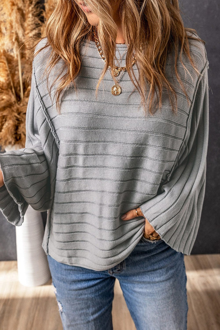 The802Gypsy  shirts and tops Gray / S TRAVELING GYPSY-Exposed Seam Knit Casual Top