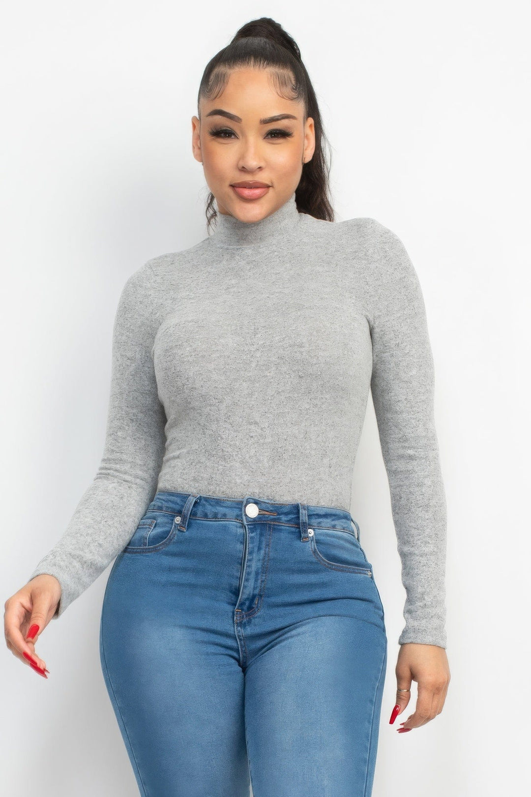 The802Gypsy  shirts and tops Grey / S ❤GYPSY LOVE-Mock Neck Long Sleeve Top