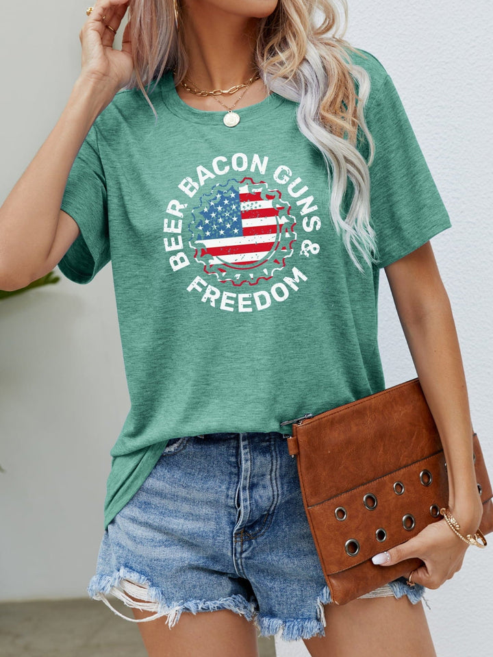 The802Gypsy shirts and tops Gum Leaf / S GYPSY-BEER BACON GUNS & FREEDOM US Flag Graphic Tee