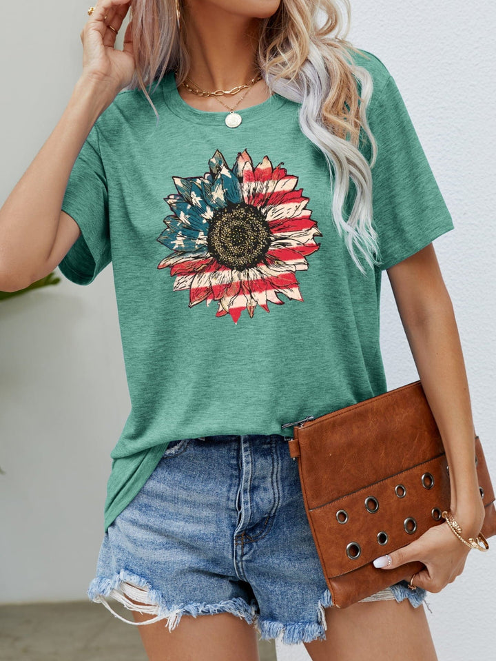 The802Gypsy shirts and tops Gum Leaf / S ❤️GYPSY-US Flag Flower Graphic Tee