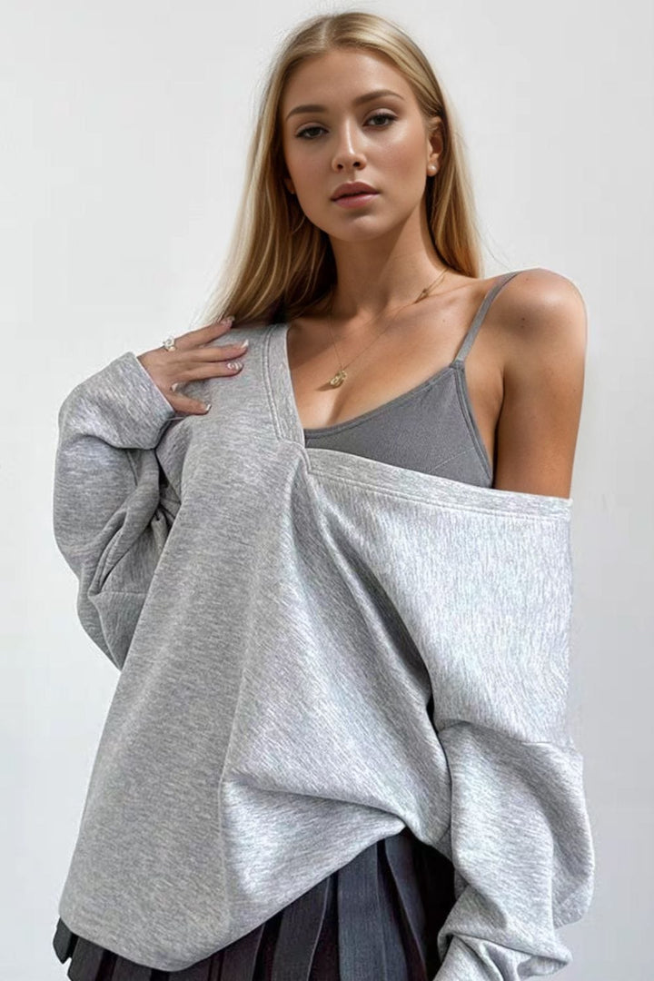 The802Gypsy shirts and tops GYPSY-Basic Bae-V-Neck Long Sleeve Sweatshirt with Sports Bra