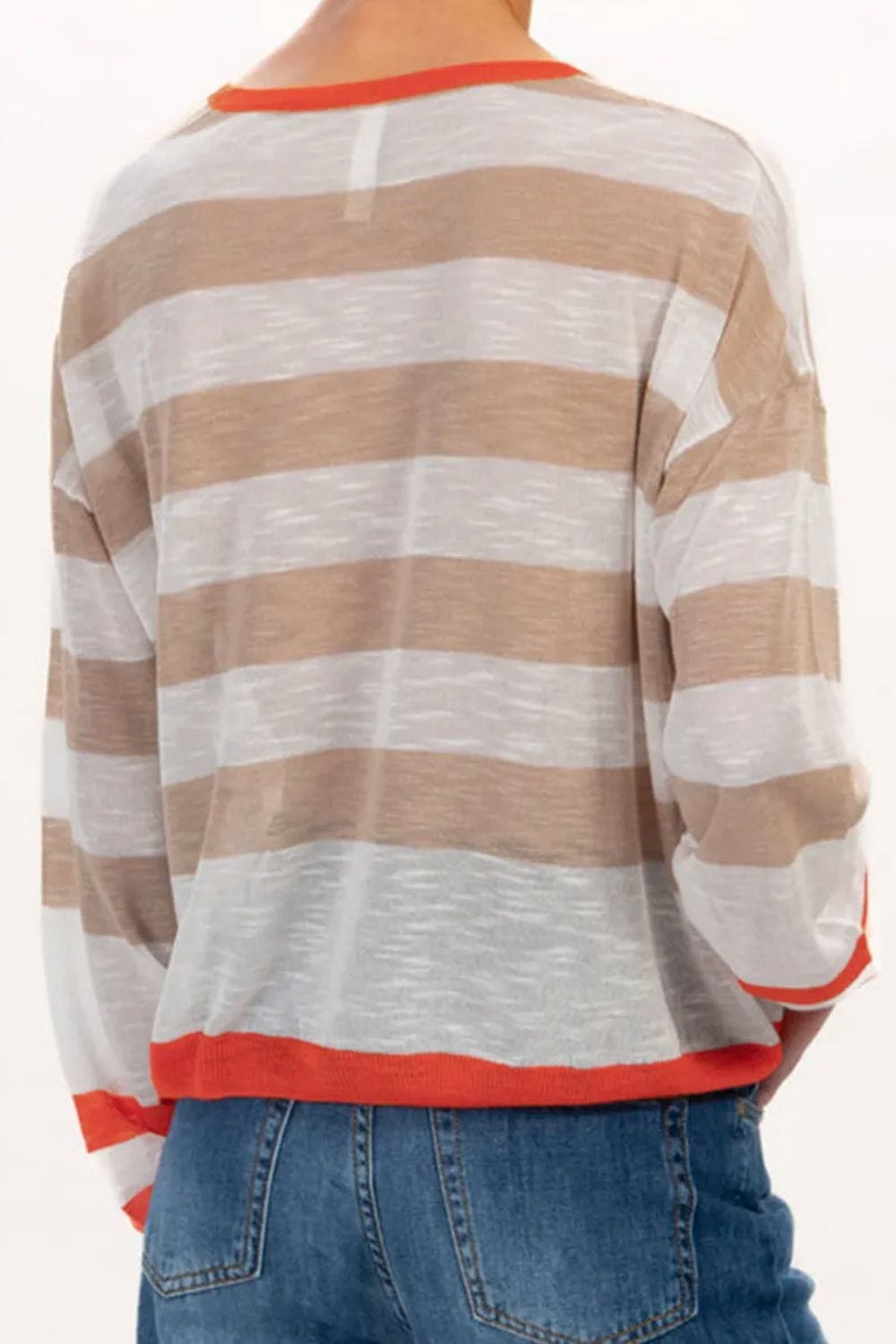 The802Gypsy shirts and tops GYPSY-Contrast Striped Round Neck Long Sleeve Knit Top