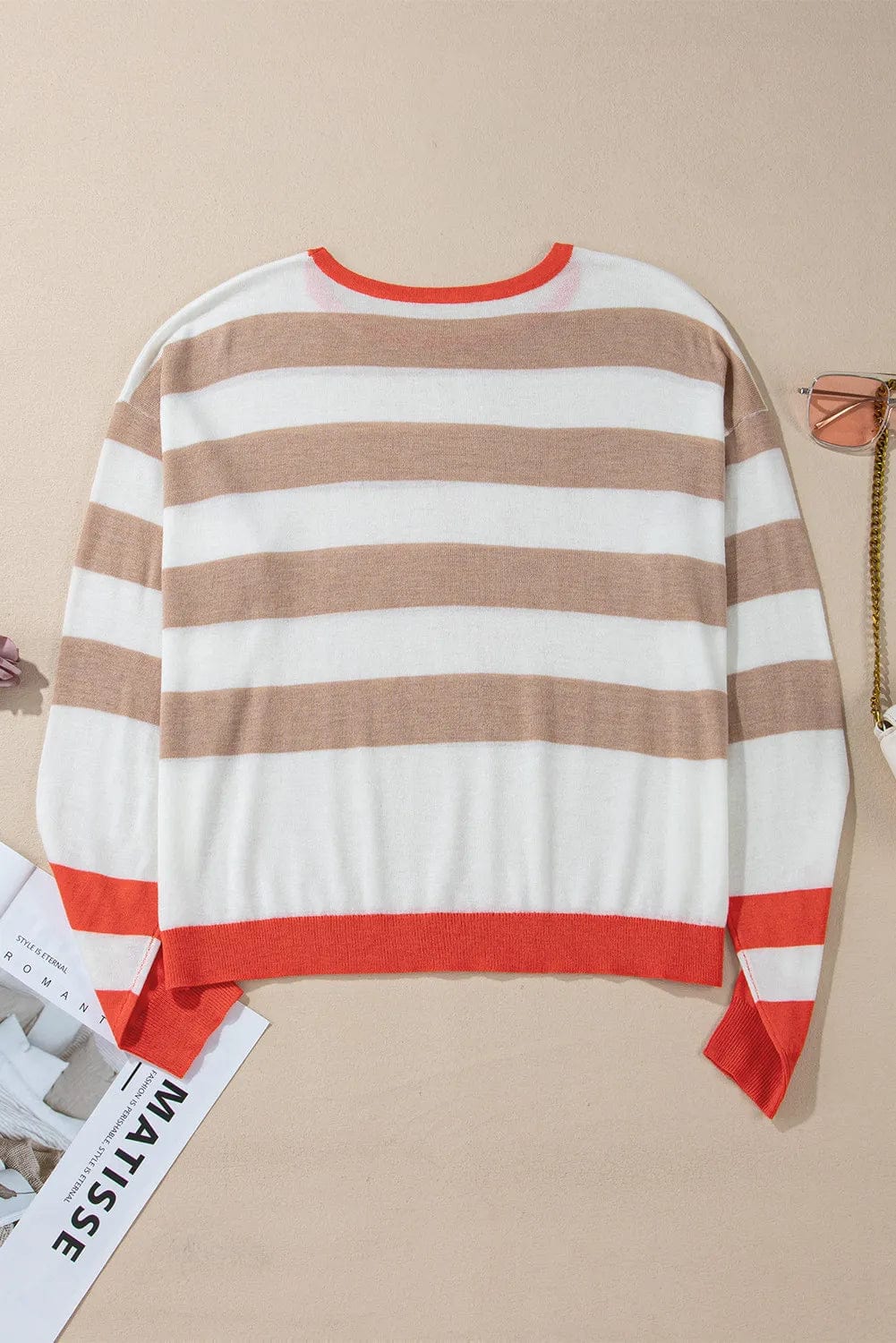 The802Gypsy shirts and tops GYPSY-Contrast Striped Round Neck Long Sleeve Knit Top