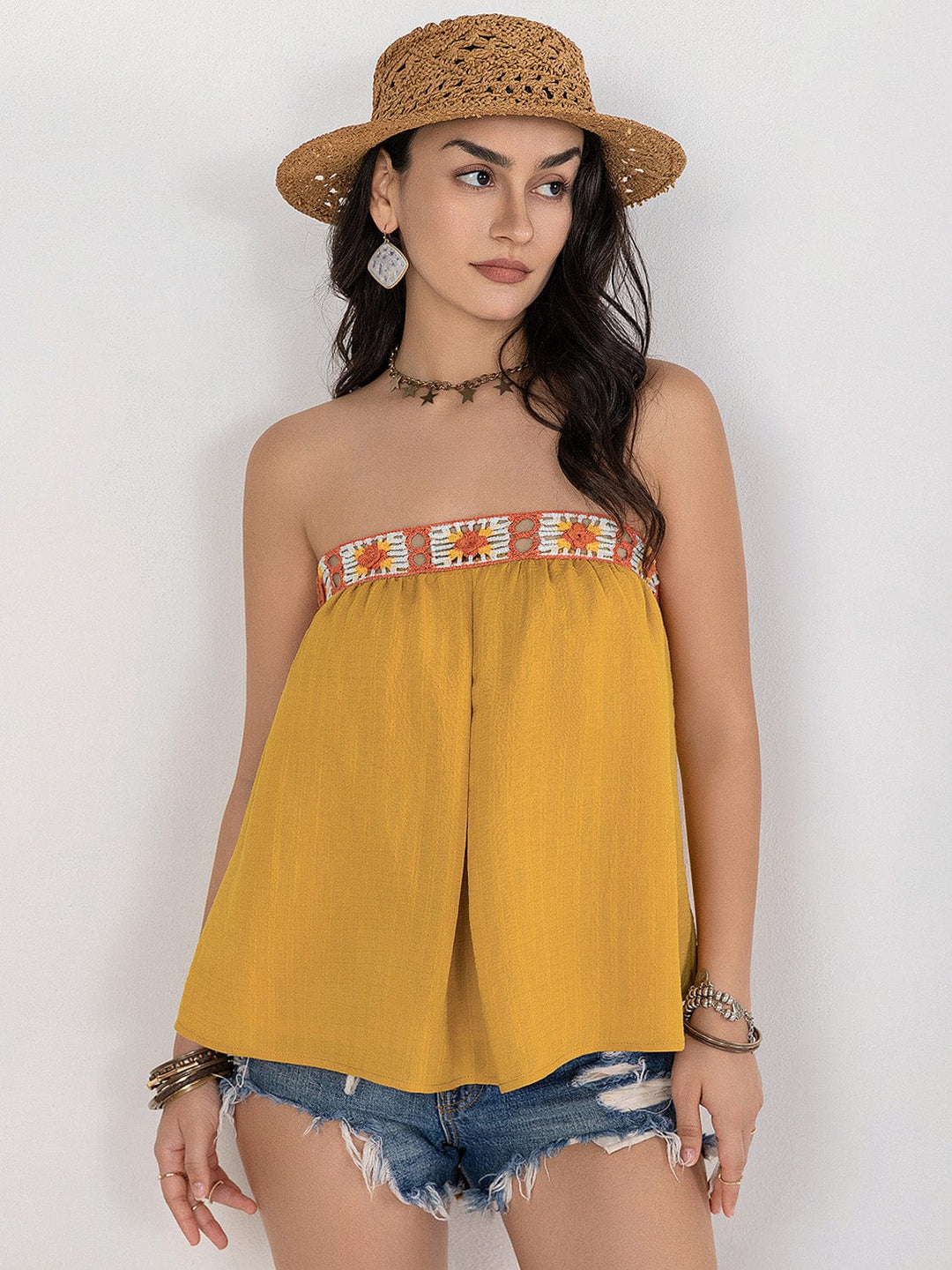 The802Gypsy shirts and tops GYPSY-Embroidered Tube Sleeveless Top