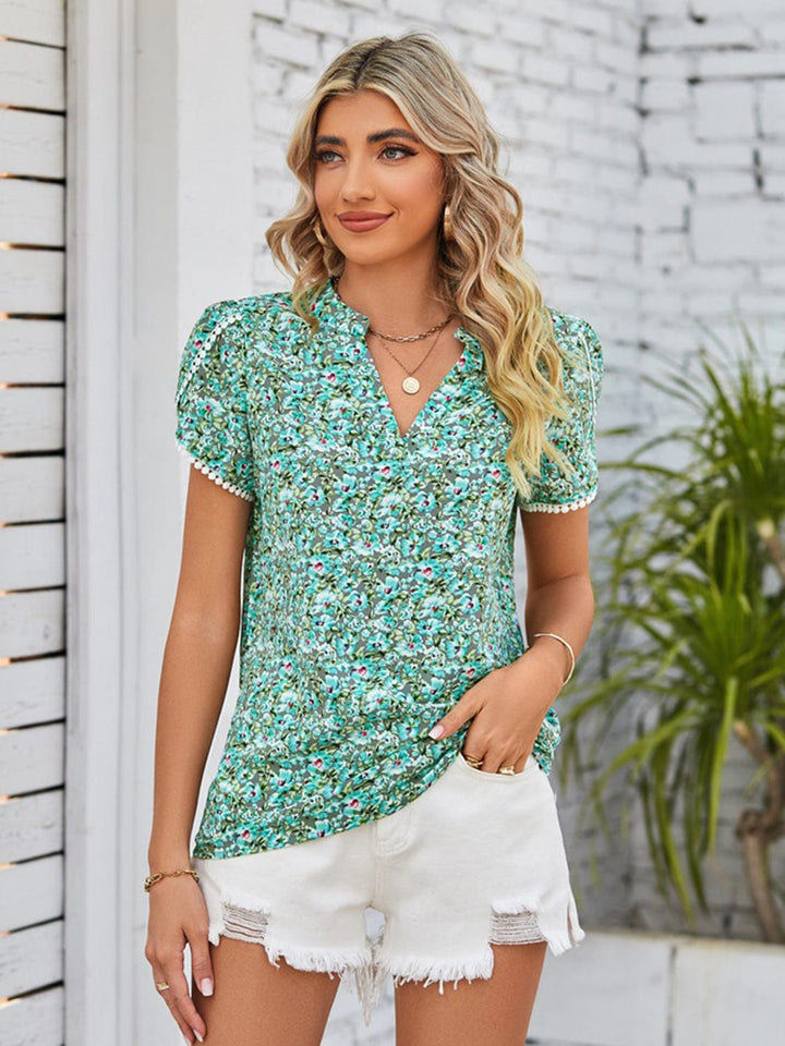 The802Gypsy shirts and tops GYPSY-Floral Notched Neck Blouse