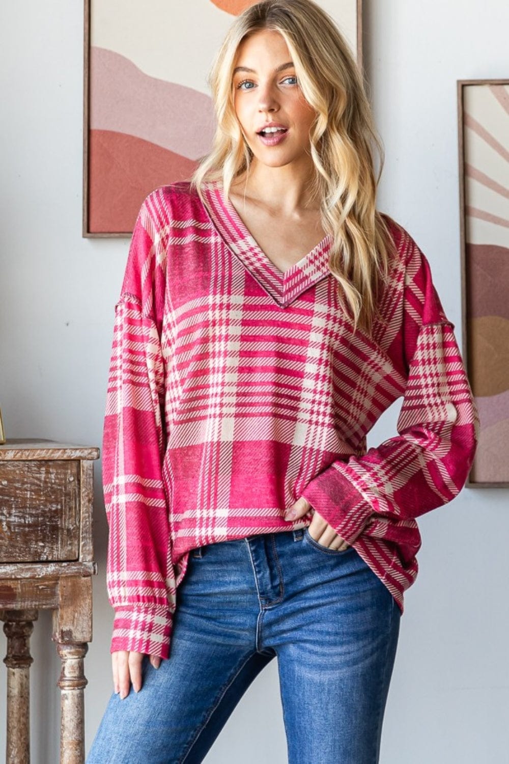 The802Gypsy shirts and tops ❤️GYPSY-Heimish-Plaid V-Neck long Sleeve Shirt