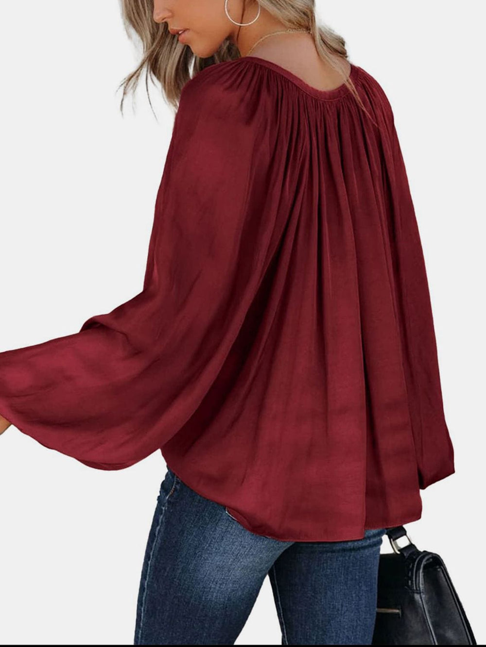 The802Gypsy shirts and tops GYPSY-Ruched Tie Neck Balloon Sleeve Blouse