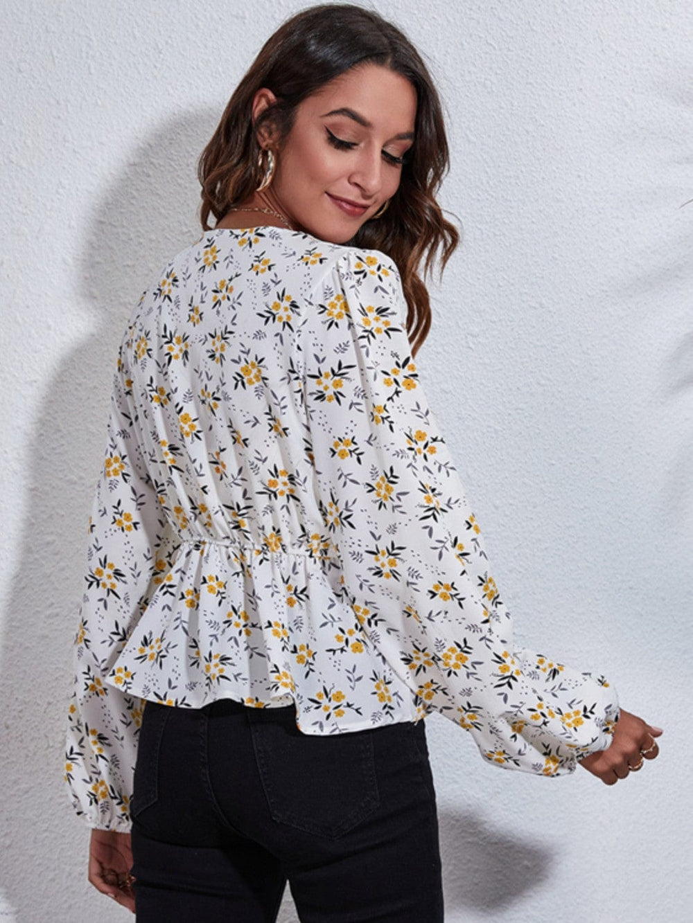 The802Gypsy shirts and tops GYPSY-Soft Floral V-Neck Peplum Blouse