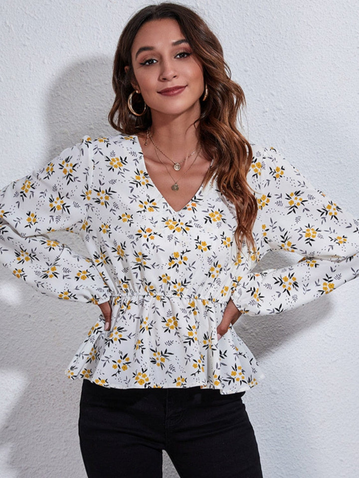 The802Gypsy shirts and tops GYPSY-Soft Floral V-Neck Peplum Blouse