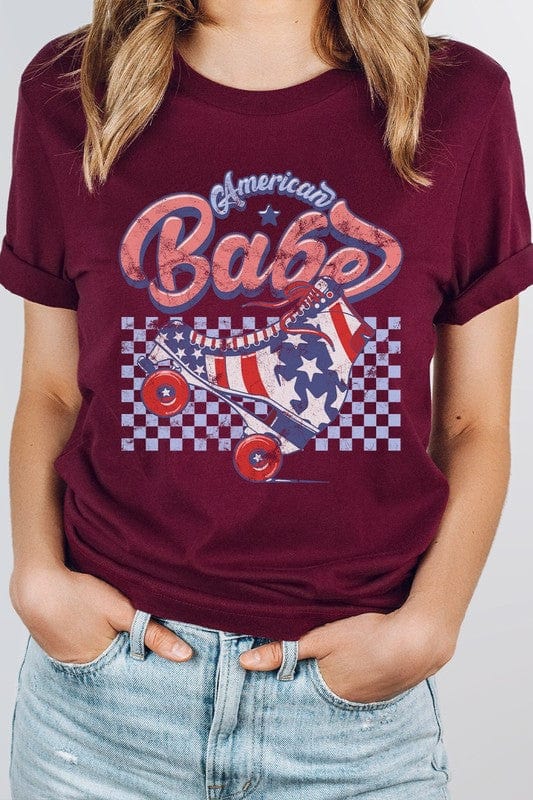 The802Gypsy shirts and tops Heather Maroon / S ❤️GYPSY FOX-American Babe Star Rollerskate Patriot Graphic Tee