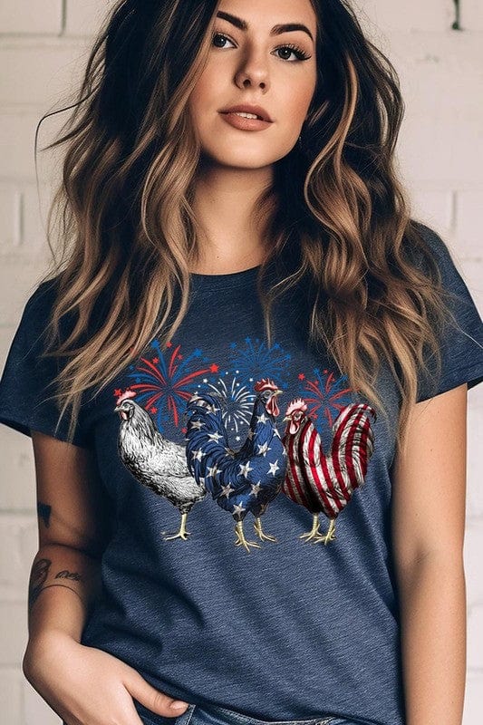 The802Gypsy shirts and tops HEATHER NAVY / S ❤️GYPSY FOX-Patriotic USA Chicken Graphic T Shirts