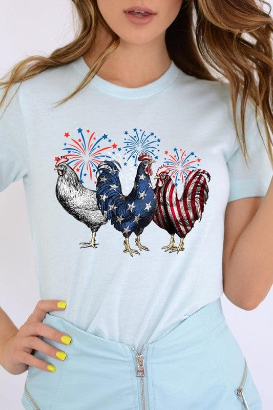 The802Gypsy shirts and tops ICE BLUE / S ❤️GYPSY FOX-Patriotic USA Chicken Graphic T Shirts
