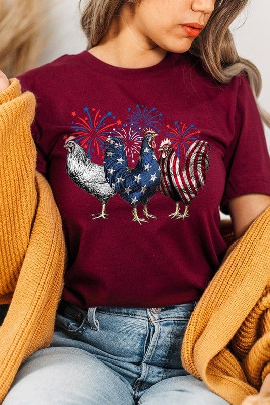 The802Gypsy shirts and tops MAROON / S ❤️GYPSY FOX-Patriotic USA Chicken Graphic T Shirts