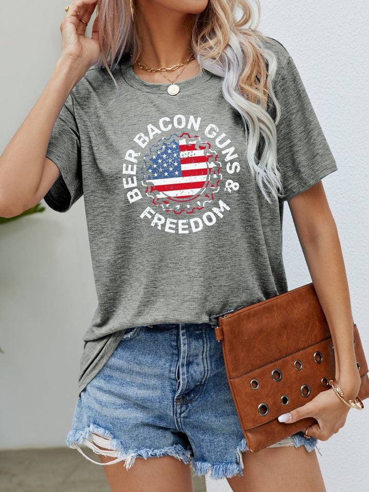 The802Gypsy shirts and tops Mid Gray / S GYPSY-BEER BACON GUNS & FREEDOM US Flag Graphic Tee