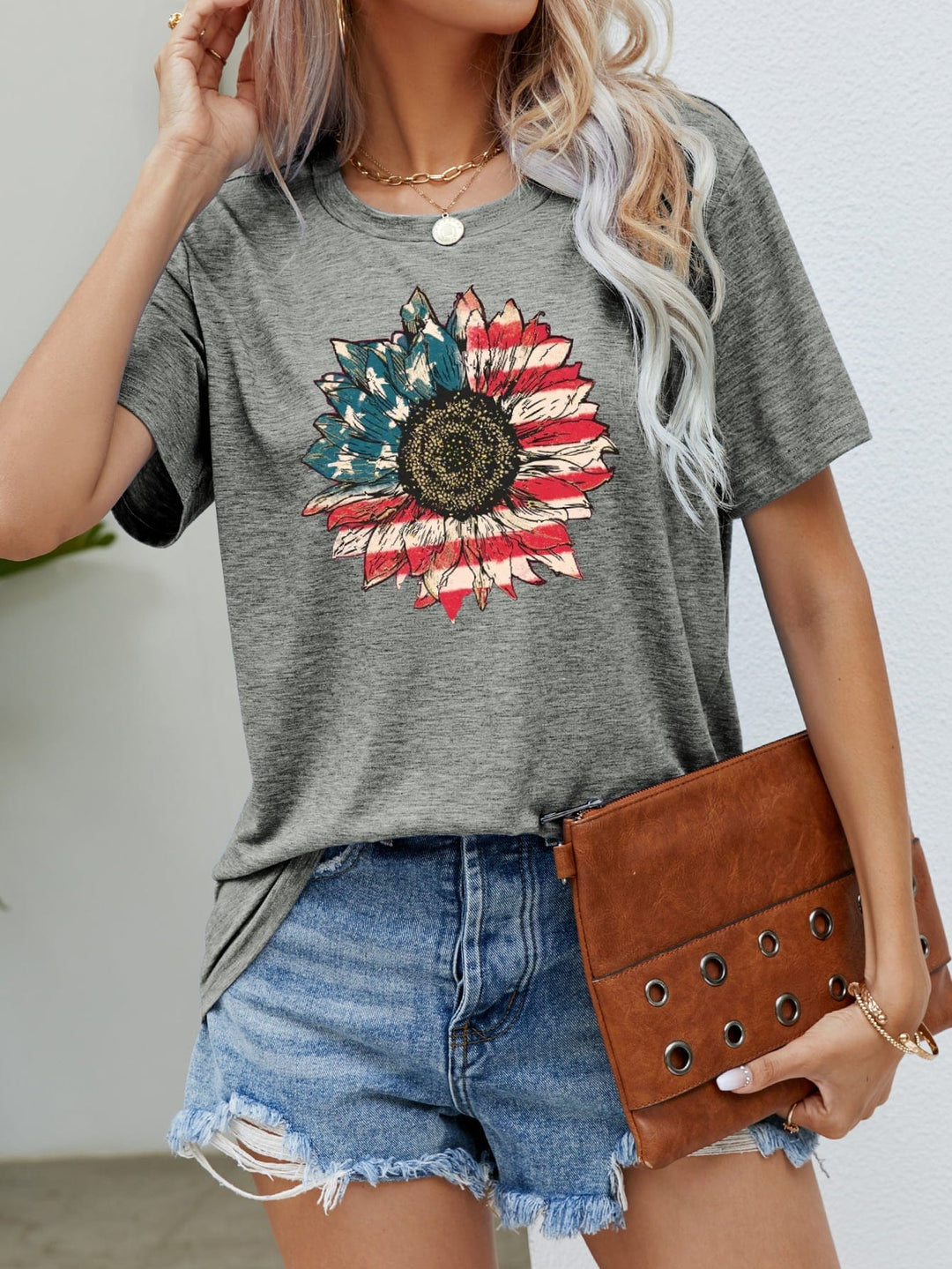 The802Gypsy shirts and tops Mid Gray / S ❤️GYPSY-US Flag Flower Graphic Tee