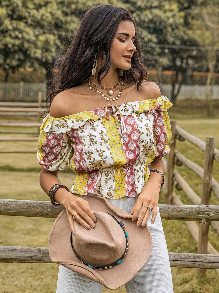 The802Gypsy shirts and tops Multicolor / S GYPSY-Boho Print Off-The-Shoulder Blouse