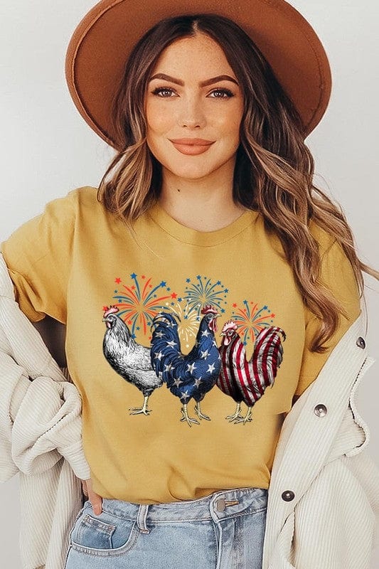 The802Gypsy shirts and tops MUSTARD / S ❤️GYPSY FOX-Patriotic USA Chicken Graphic T Shirts