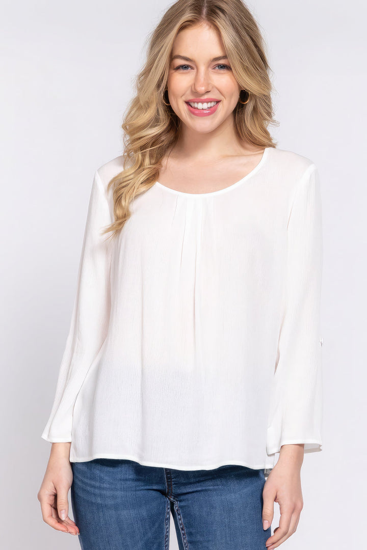 The802Gypsy  shirts and tops Off White / S ❤GYPSY LOVE-Roll Up Slv Pleated Blouse