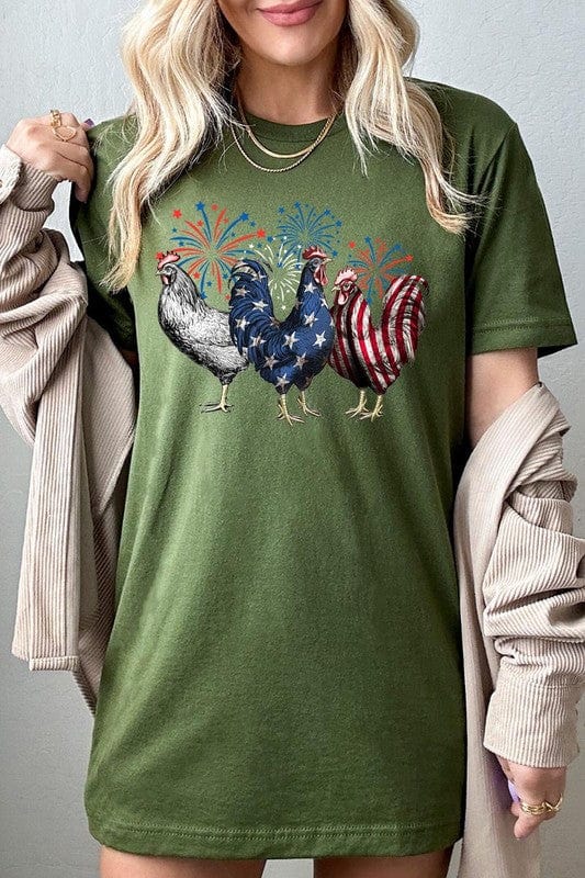 The802Gypsy shirts and tops OLIVE / S ❤️GYPSY FOX-Patriotic USA Chicken Graphic T Shirts