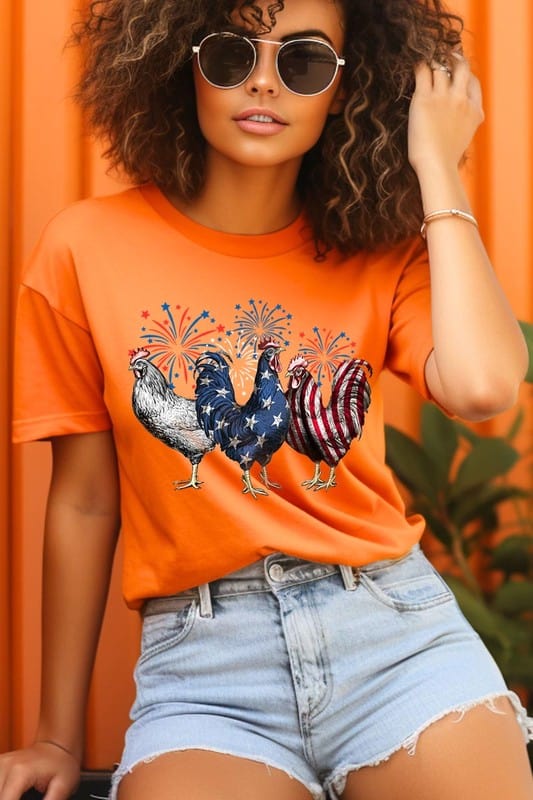 The802Gypsy shirts and tops ORANGE / S ❤️GYPSY FOX-Patriotic USA Chicken Graphic T Shirts