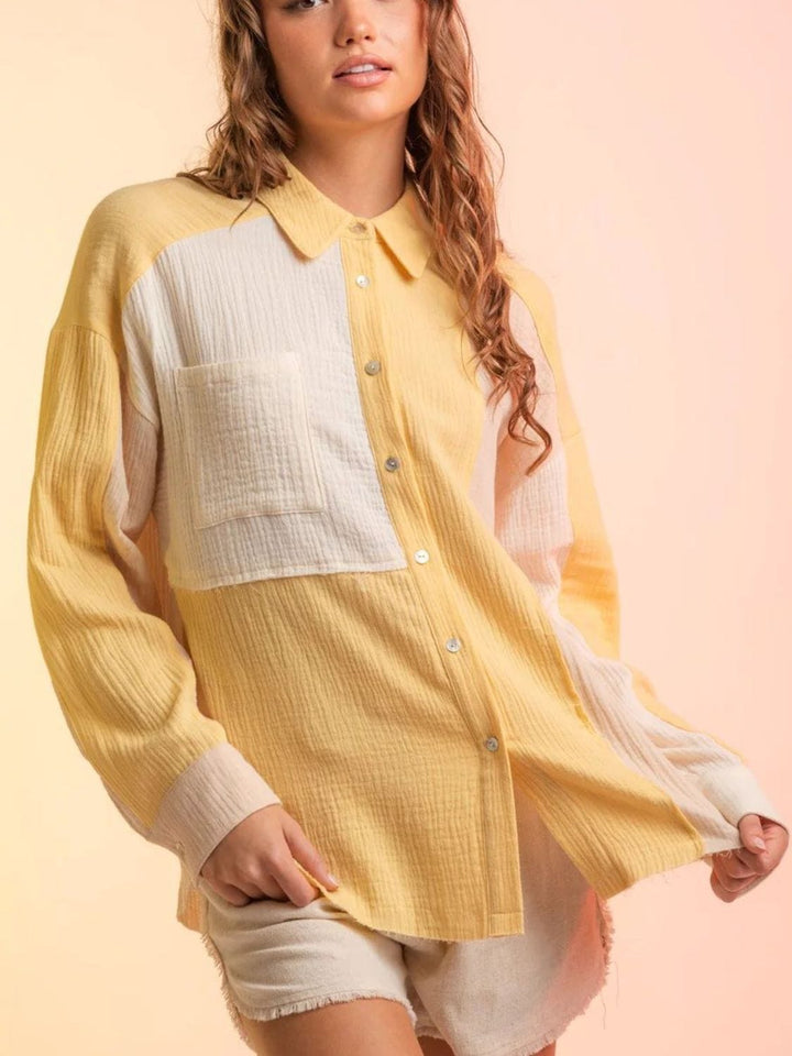 The802Gypsy shirts and tops Pastel Yellow / S GYPSY-Retro Button Up Long Sleeve Shirt