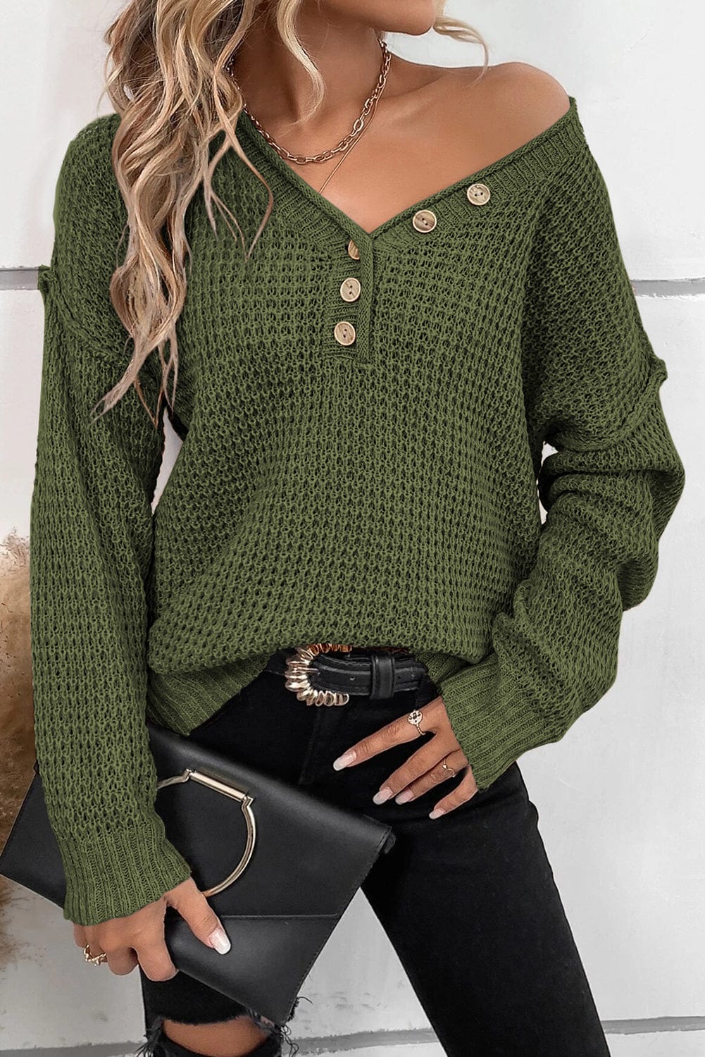 The802Gypsy  shirts and tops Pickle Green / S / 55%Acrylic+45%Cotton TRAVELING GYPSY-Casual Knit Top