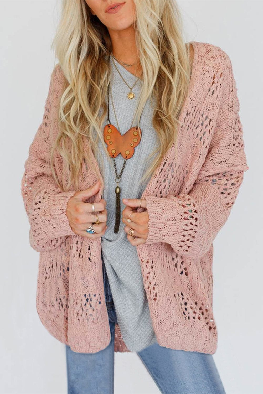 The802Gypsy  shirts and tops Pink / S / 69%Acrylic+31%Cotton TRAVELING GYPSY-Casual Dolman Sleeve Cardigan