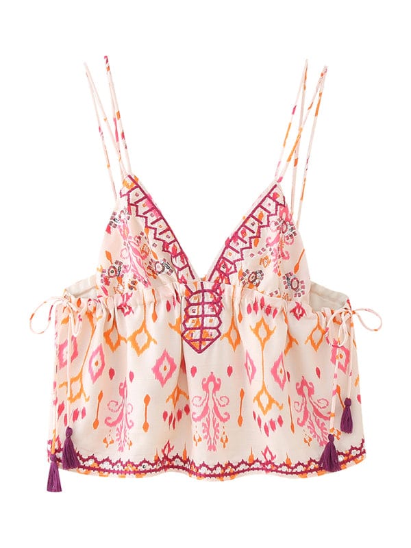 The802Gypsy shirts and tops Pink / XS GYPSY GIRL-V-neck Camisole Top With Sequin Embroidery