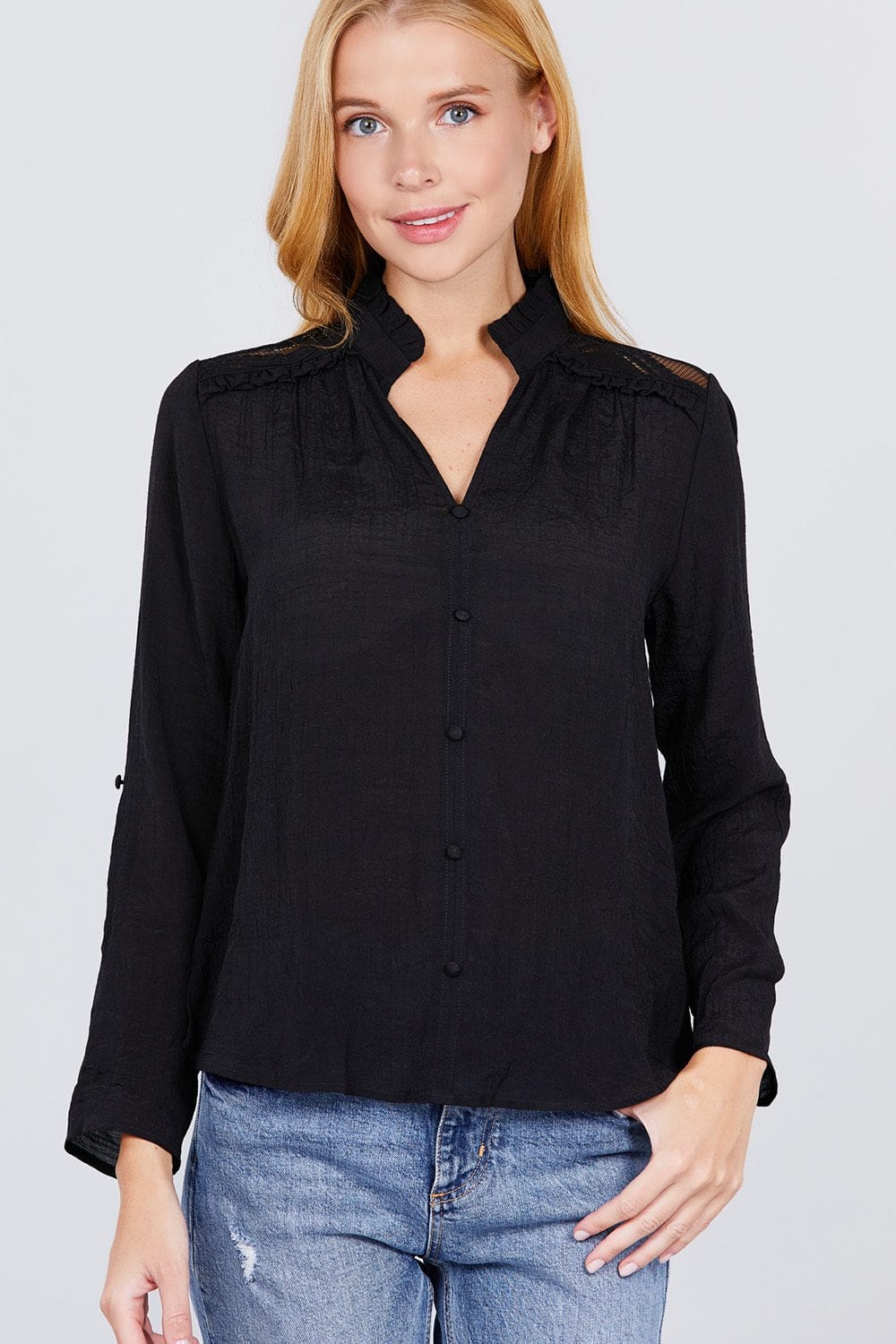 The802Gypsy  shirts and tops S / black ❤️GYPSY LOVE-V-Neck Button Down Woven Blouse ⏹️