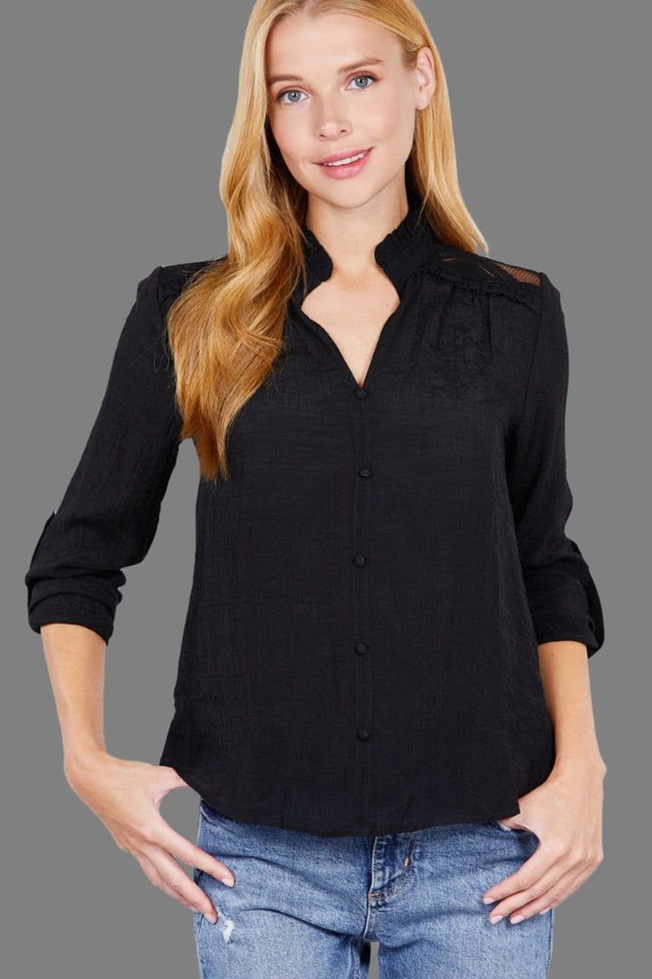 The802Gypsy  shirts and tops S / black ❤️GYPSY LOVE-V-Neck Button Down Woven Blouse ⏹️