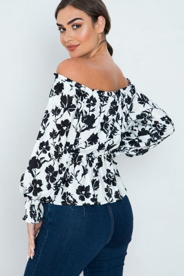 The802Gypsy  shirts and tops S / white ❤️GYPSY LOVE-Floral Off The Shoulder Black and White Blouse ⏹️