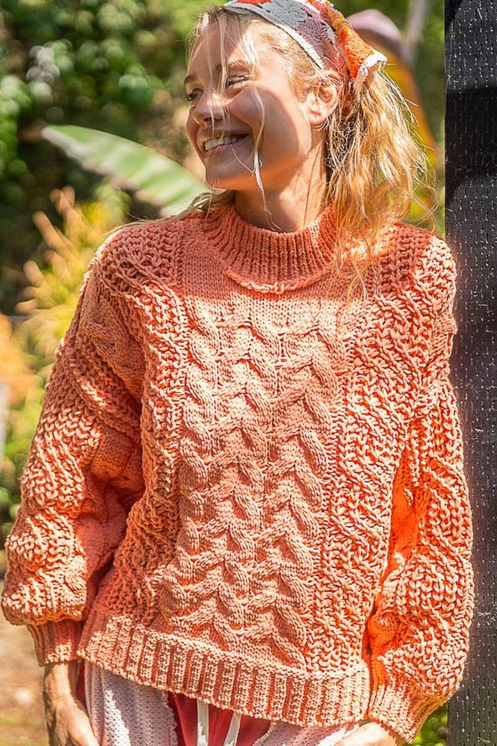 The802Gypsy shirts and tops/sweater CORAL / S ❤️GYPSY-POL- Mock Neck Cable Knit Sweater