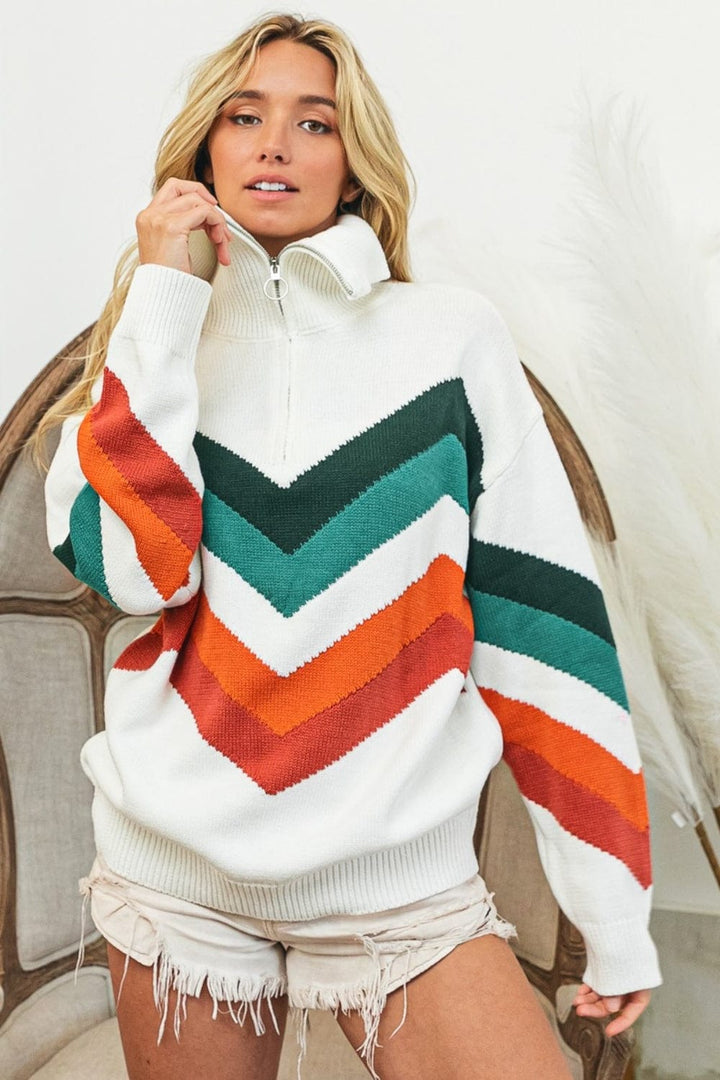 The802Gypsy shirts and tops/sweater Jade/Rust Combo / S ❤️GYPSY-BiBi-Multi Color Chevron Pattern Sweater