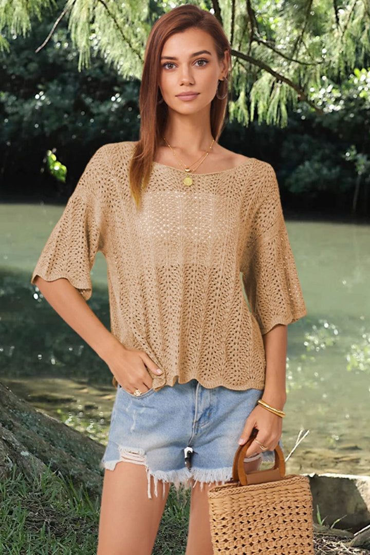 The802Gypsy shirts and tops Tan / S GYPSY- Half Sleeve Knit Top