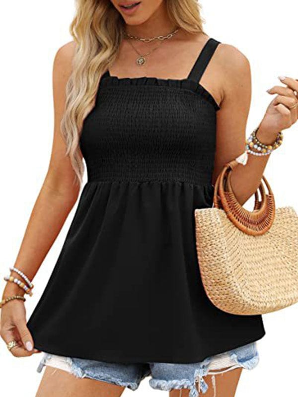 The802Gypsy shirts and tops/Tank Tops Black / S GYPSY GIRL-Camisole Ruffle Pleated Tank Top