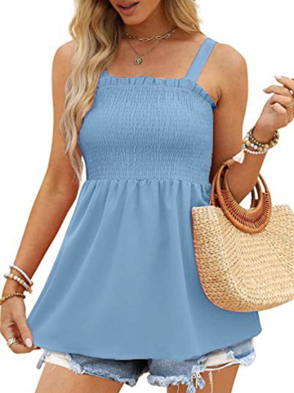 The802Gypsy shirts and tops/Tank Tops Blue / S GYPSY GIRL-Camisole Ruffle Pleated Tank Top