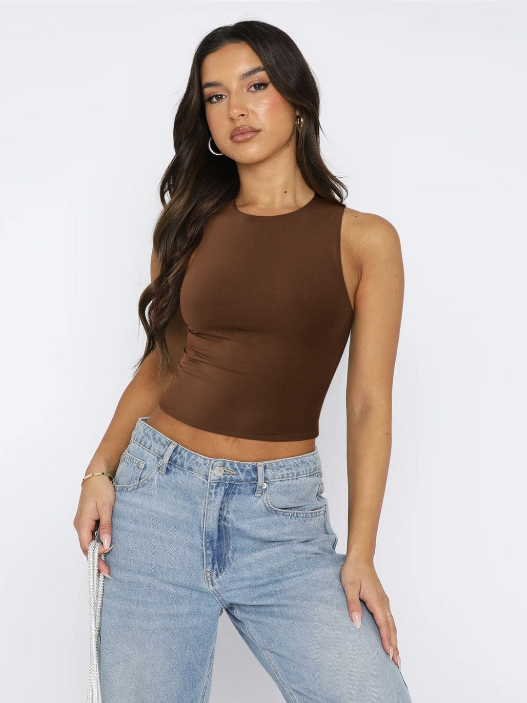 The802Gypsy shirts and tops/Tank Tops Brown / XS GYPSY-Round Neck Cropped Tank