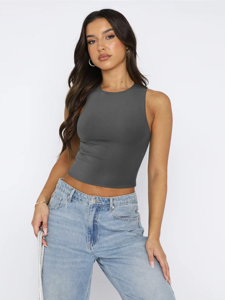 The802Gypsy shirts and tops/Tank Tops Gray / XS GYPSY-Round Neck Cropped Tank