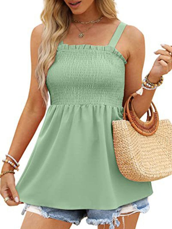 The802Gypsy shirts and tops/Tank Tops Green / S GYPSY GIRL-Camisole Ruffle Pleated Tank Top