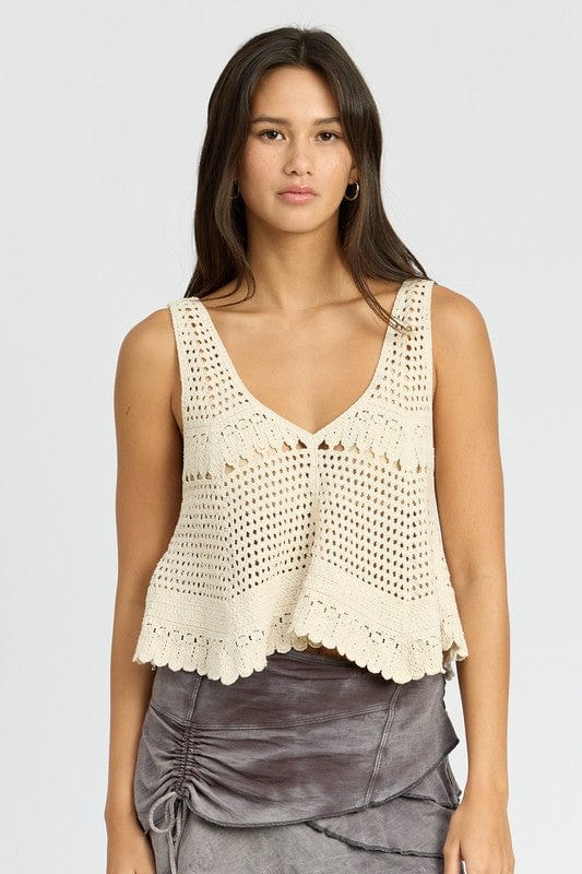 The802Gypsy shirts and tops/Tank Tops IVORY / S ❤️GYPSY FOX-Emory Park-Cotton Crochet Swing Tank Top