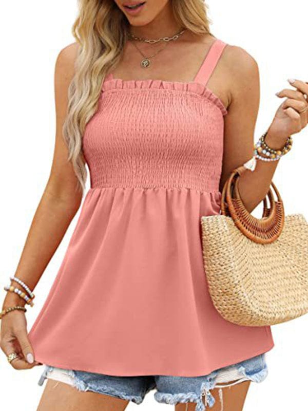 The802Gypsy shirts and tops/Tank Tops Pink / S GYPSY GIRL-Camisole Ruffle Pleated Tank Top