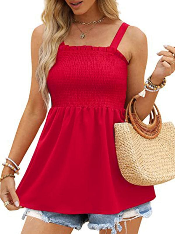 The802Gypsy shirts and tops/Tank Tops Red / S GYPSY GIRL-Camisole Ruffle Pleated Tank Top