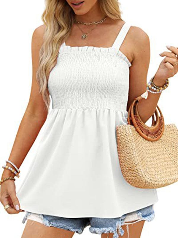 The802Gypsy shirts and tops/Tank Tops White / S GYPSY GIRL-Camisole Ruffle Pleated Tank Top